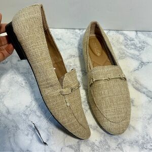 NWT Rachel Zoe tan gold tweed horsebit silver buckle flats loafers 10